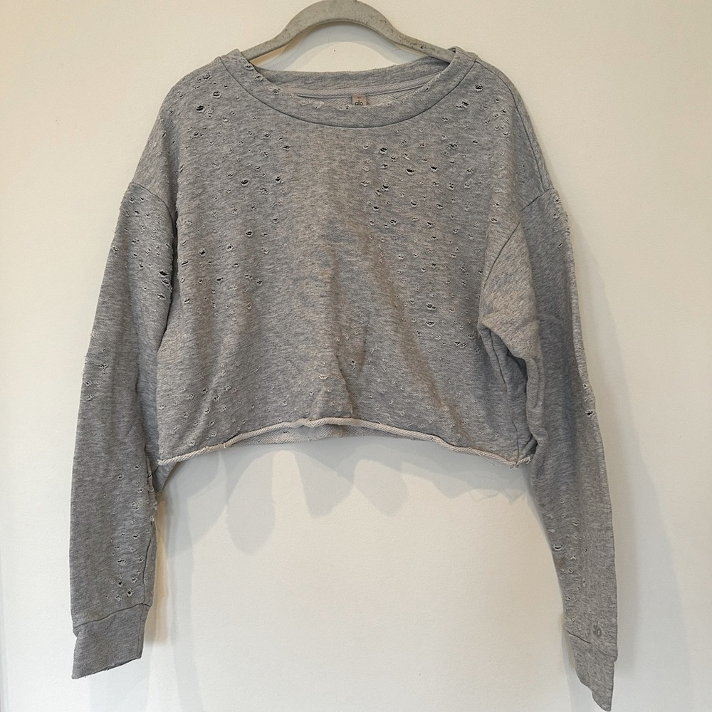 Alo gray deconstructed sweatshirt, medium